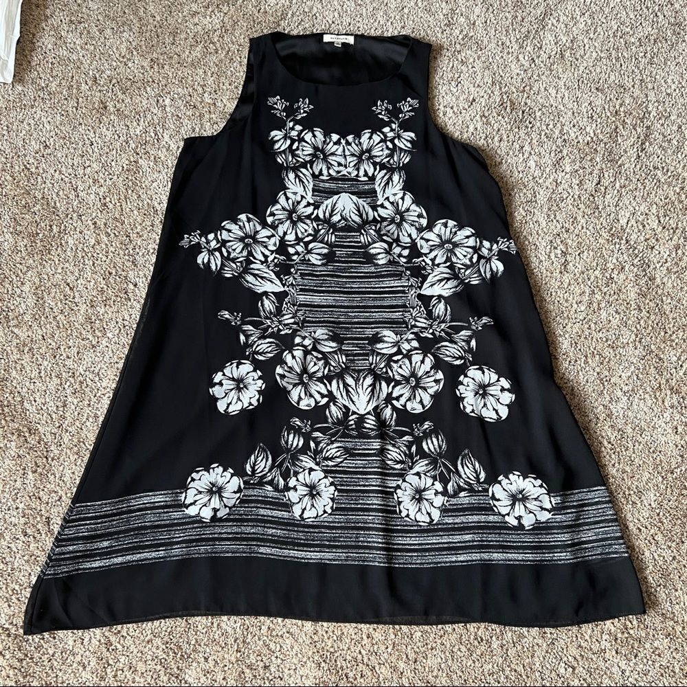 Max Studio Sleeveless Black/White Floral Chiffon Flowy Dress Size Small - Picture 4 of 10
